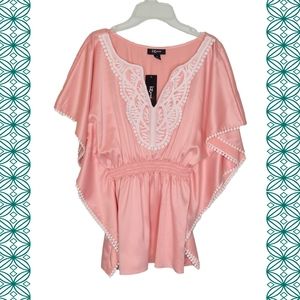 Flowy Silky Pink Blouse ✨white embroidery accent